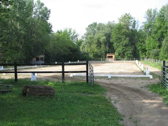 Dressage ring with judging booths